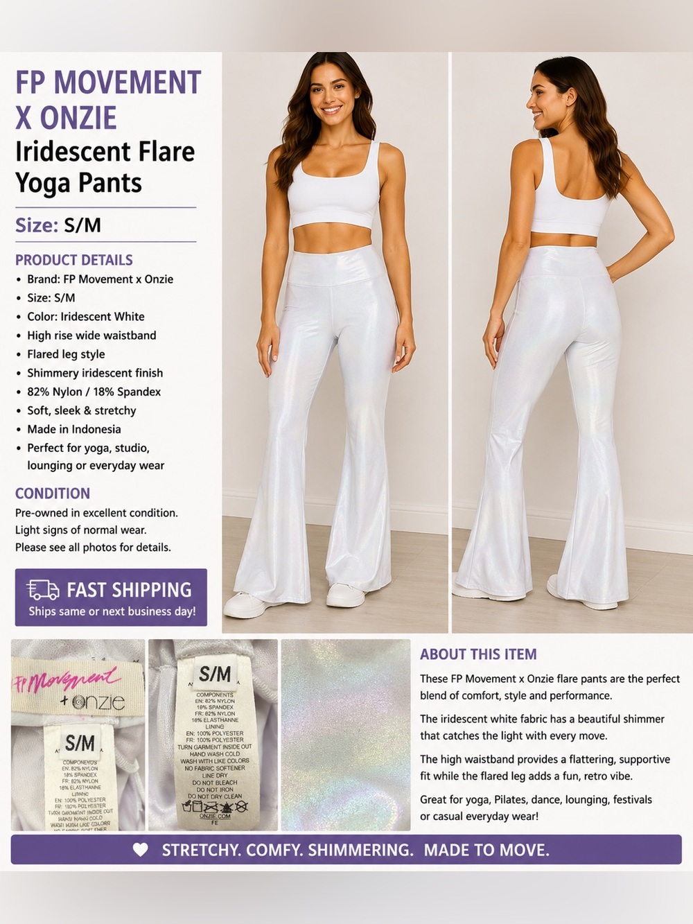 Fp movement Iridescent White Flare Yoga Pants - S/M